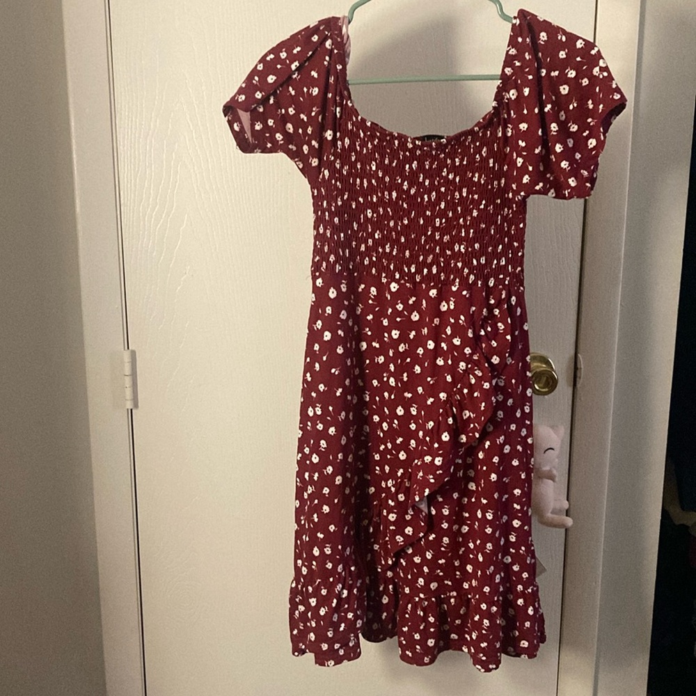 Red floral casual dress